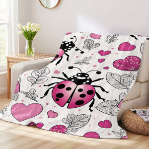 Beast Kingdom | Ladybug Heart Foliage Flannel Blanket Ultra-Fine Fiber All Season Luxurious Fluffy Blanket Suitable For Beds Or Sofas