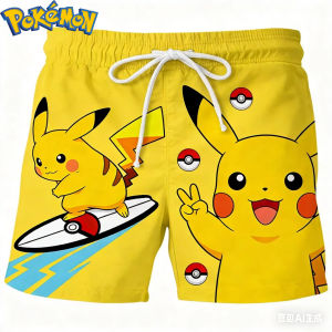 Bandai | 2026 New Summer Pokemon Pikachu Surfing No Pocket Swim Shorts - Quick Dry Board Shorts for Kids Adults Anime Beachwear