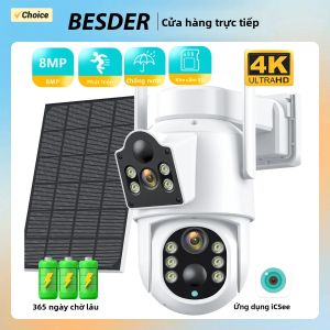 Camera IP Năng Lượng Mặt Trời PTZ WiFi 4K 8MP Ngoài Trời Camera Giám Sát CCTV Năng Lượng Mặt Trời Với Tầm Nhìn Ban Đêm PIR Giám Sát Bằng Ứng Dụng iCsee Chống Nước