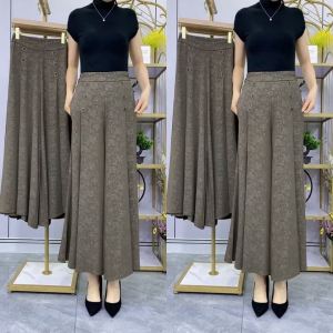 Womens Culottes 2023 Summer New Arrival Thin Cropped Pants Womens Middle-Aged Ladieswear Pantskirt Ice Silk Spring & Fall Wide-Leg Pants