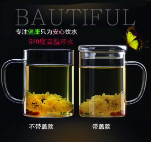 Thickened Heat Resistant Glass Cup Office Use Tea Cup with Lid And Filter for Flower Tea Cute Home Use Water Cup Handmade