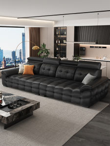 2025 New Italian Minimalist High Back Lawrence Leather Sofa Living Room Black Large And Small Room Straight Row Sofa