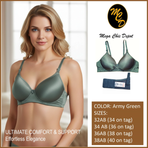 Army Green Color Triumph like Nonwire Wireless Breathable Comfortable Fabric Women Girls Soft Cup Spandex Korean T-shirt Style Bra Everyday Lingerie Underwear Size 32 34 36 38