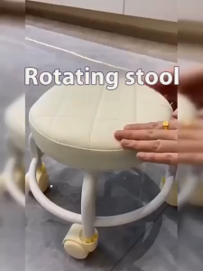 Swivel Low Stool with Wheel Children Small Chair Round Stool with Sofa Cushion Foot Pulley Moving
