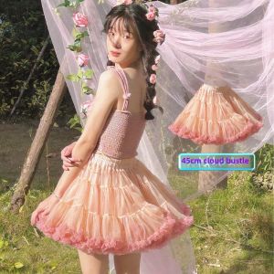 Cloud Print Half-length Puffy Skirt Underwear Adult Daily Wear Medium-length A-line Korean Style Pure Color Summer 2024