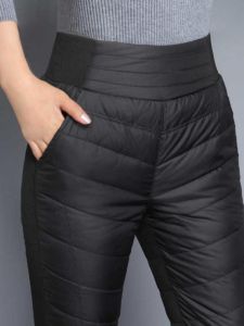 Quần Lót Dày Cạp Cao Bằng Vải Polyester Cho Nữ Mùa Đông Quần Cotton Ấm Áp Bằng Lông Vịt Trắng Quần Dài Ôm Vừa Vặn