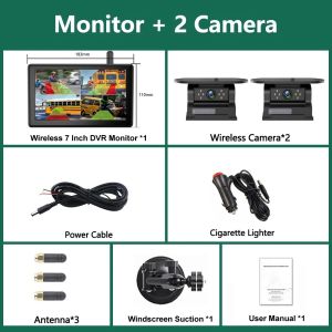 Wireless Solar Backup Camera with 7" 4CH DVR Monitor Magnetic Base Rechargeable Battery Hitch for Truck Trailer Caravan RV Car