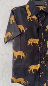 Black cheetah design cotton shirt-Readystock in Singapore-boy shirt