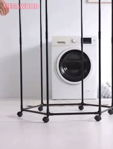 6-Corner Clothes Drying Rack With 6 Wheels Thickened Metal Laundry Rack For Indoor Outdoor 360° Rotating Clothes Rack Hanging Clothes Hanger Heavy Duty For Bathroom Balcony Bedroom