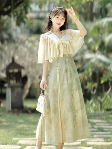 Váy Hanfu Mùa Hè Mới Cho Nữ Áo Sơ Mi Không Tay Cổ Chữ V Váy Chữ a Bằng Polyester Thêu Họa Tiết Bướm