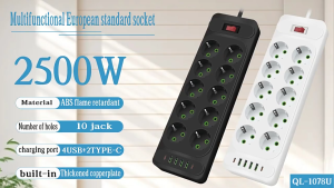 COD Taffware Stop Kontak 10 Lubang On Off USB Type C EU Plug 10A 110-250V 2500W Kabel Panjang 2Meter
