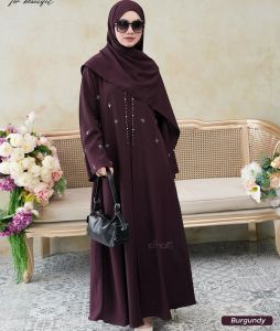 Mecca Dress Abaya Wanita Muslimah Kekinian Bahan Ceruty Babydoll Full Puring Aplikasi Payet Mutiara