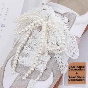 JVBV | White Lace Double Laces Ribbon Bow Accessories Ballet Style Flats