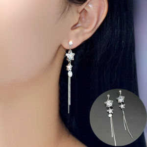 Bông Tai Bạc Nguyên Chất 925 Nữ Bông Tai Giọt Tua Rua Ngôi Sao Zircon Tua Rua Phong Cách Hàn Quốc Thời Trang Thanh Lịch Đa Năng Trang Sức Tai