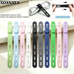 Silicone Cable Straps Adjustable Multi-Hole Cord Organizer Stylish Colorful Reusable Wire Ties for Desk Cable Management