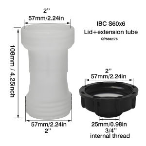 2Pc Kit 1000L Water Tank Adapter IBC S60x6 2 Extension Pipe+2&3/4 Lid Garden Agriculture Forestry Construction Irrigation