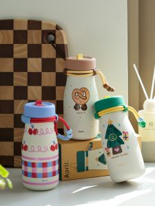 April Ladies High Aesthetic Value Portable Travel Water Bottle Straw Cup Birthday Gift Insulated Cooling Stainless Steel 650ml