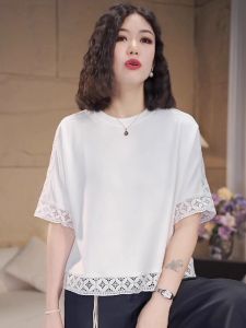 WANGGONGZHU | เสื้อยืดแขนสั้นผ้าลูกไม้สำหรับผู้หญิงในช่วงฤดูร้อนปี 2025 ทรงหลวมสบาย ๆ ทรงสลิมฟิต เสื้อผ้าทำงานสไตล์เกาหลี