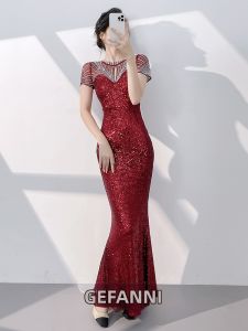 Red Premium Bridal Evening Gown Fish Tail Style