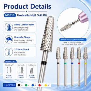Umbrella-Shaped Alloy Nail Drill Bit – 2.35mm Shank Professional Manicure Pedicure Grinding Head Nail Art Tool