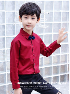 Red Cotton Shirt for Boys Wedding Page Boy Outfit Short Sleeve Long Sleeve Childrens Clothing British Style Kids Blouse