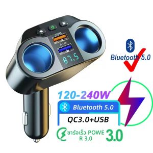 อะแดปเตอร์แปลงไฟสำหรับโทรศัพท์ทุกเครื่องชาร์จแบบตัวแยกช่องจุดบุหรี่ในรถยนต์ที่ชาร์จความเร็วสูง QC3.0 USB คู่3.1A หน้าจอดิจิตอล