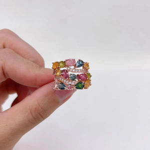 Rose Gold Color Rainbow Colorful Cubic Zirconia Ring for Women Luxury Wedding Pink Goold Finger Ring Vintage Party Jewelry Gift
