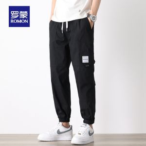 ROMON | Romon Mens Summer Thin Elastic Waist Loose Fit Casual Work Pants Youthful Style Loose Leggings Cotton Blend Long Trousers