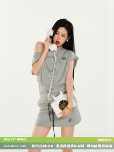 Solotario Short Shoulder One-Shoulder T-Shirt Women Summer Waist-Cinching Design Super Slim Short Sleeve Top Cotton Blend