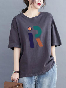 เสื้อยืดแขนสั้นผ้าฝ้ายแท้สำหรับผู้หญิงไซส์ใหญ่หลวมๆ ปกปิดเนื้อ กางเกงขาสั้นฤดูร้อน ทรงเข้ารูป เสื้อผ้าทำงาน เสื้อผ้าทำงาน