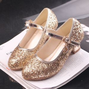 รองเท้าส้นสูงสำหรับเด็กผู้หญิง รองเท้าเต้นรำประดับคริสตัล รองเท้าเดินบนเวที รองเท้าส้นเดี่ยวสำหรับเด็ก รองเท้าเจ้าหญิง รองเท้าหนังส่วนบน