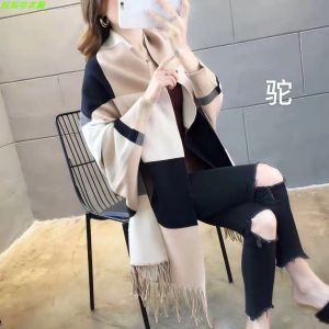 Shawl Cape Outer Wear Knitting Gingham Wool Mink Velvet Cardigan Batwing with Sleeve Tassel Thickened Heattech Cloak