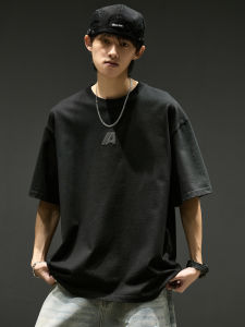 Mens Short Sleeve T-Shirt Cotton Pure Loose Fit Printed Casual Summer Breathable Five-Quarter Sleeve Fashion Trend Basic