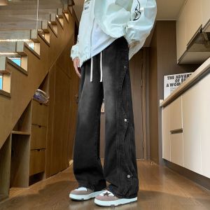 Deconstructed Denim Jeans Mens Loose Straight Leg Vintage American Style Workwear Trousers Casual Wear All Seasons