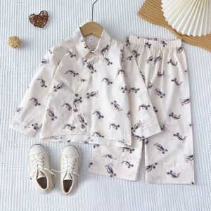 Bear Leader Kids Clothes Sets New Childrens Autumn Cartoon Animal Print Clothing Long Sleeved Lapel Koala Shirt+Pants Two-piece Homewear Cotton Girls and Boys Pajama Suits