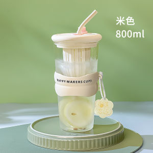 Womens Glass Straw Cup Autumn New Style Coca-Cola Coffee Cup Tea Water Separation Flower Tea Cup Milk Tea Beverage Cup