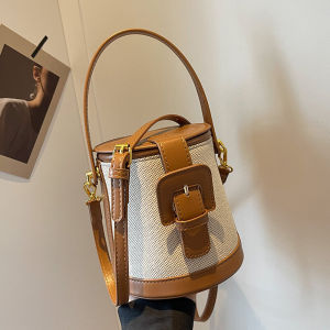 Retro Color Block Fashionable Small Bucket Bag Womens New Casual Crossbody Bag Summer Trend Handbag Soft PU Magnetic Buckle