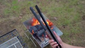 Campingmoon | CAMPINGMOON BKMS-4 Multi Functional Barbecue Accessories Carbon Clip Thickened Stainless Steel Insulation Solid Wood Handle Clip
