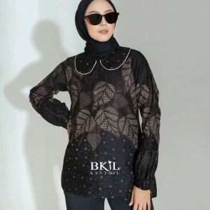Baju Atasan Wanita Modern Blouse Batik Kerah Collar Lengan Balon Katun M L XL XXL