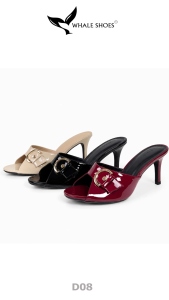 (Tăng size) Dép cao gót (D08) Whale Shoes 85cm mũi tròn đính khóa thanh lịch đế chống trượt