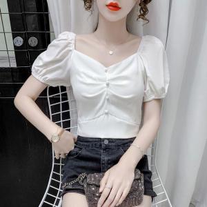 Áo Sơ Mi Nữ Cổ Vuông Kiểu Pháp Hở Xương Vai Mùa Xuân Hè Mới Về Tay Ngắn Thoải Mái Chất Liệu Polyester in Họa Tiết