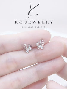 KC Jewelry Elegant S925 Silver & White Gold Plated Butterfly Stud Earrings with Cubic Zirconia Accents