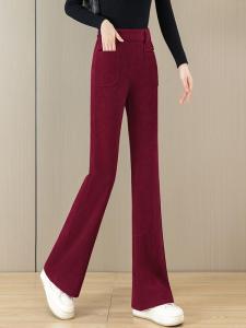 High Waist Drapey Flared Pants for Women Spring Autumn Red Angora Chenille Outerwear Casual Trousers Commute Style Long Pants