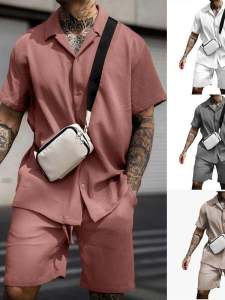 Summer Mens Casual Comfortable Collared Shirt Short Sleeve Short Pants Set Trendy Youth Fashion Sportswear Ensemble