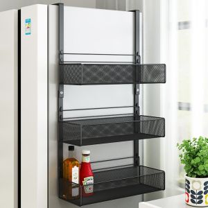 Modern Simplicity Kitchen Fridge Side Storage Rack Film Holder Basket Carbon Steel No Drilling Required Kitchen Organizer