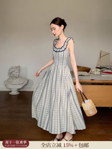 Váy Dài Không Tay Cổ Chữ U Cạp Cao Bằng Vải Cotton Phong Cách Pháp Dành Cho Nữ Mùa Hè Mới Về Váy Dài Chữ a Váy Nữ Thanh Lịch