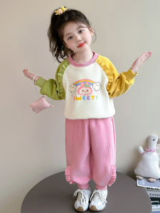 Girls Spring Autumn Casual Color Block Outfit 2025 New Style Baby Clothes Long Sleeve round Neck Two Piece Set Comfortable Fabric
