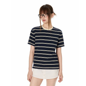 Turn Signal | Striped Short Sleeve Casual Summer Womens T-Shirt