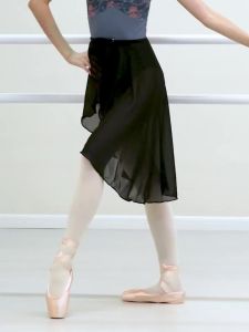 Women Ballet Wrap Skirt Black Chiffon Ballet Skirt Sheer Dance Skirt Adult Waist Adjustable Buckle Skirt Teens Irregular Skirts