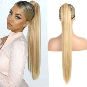 กิ๊บติดผมหางม้าสังเคราะห์สำหรับผู้หญิง26นิ้วแฮร์พีชผมคลิปผมหางม้ายาวตรง